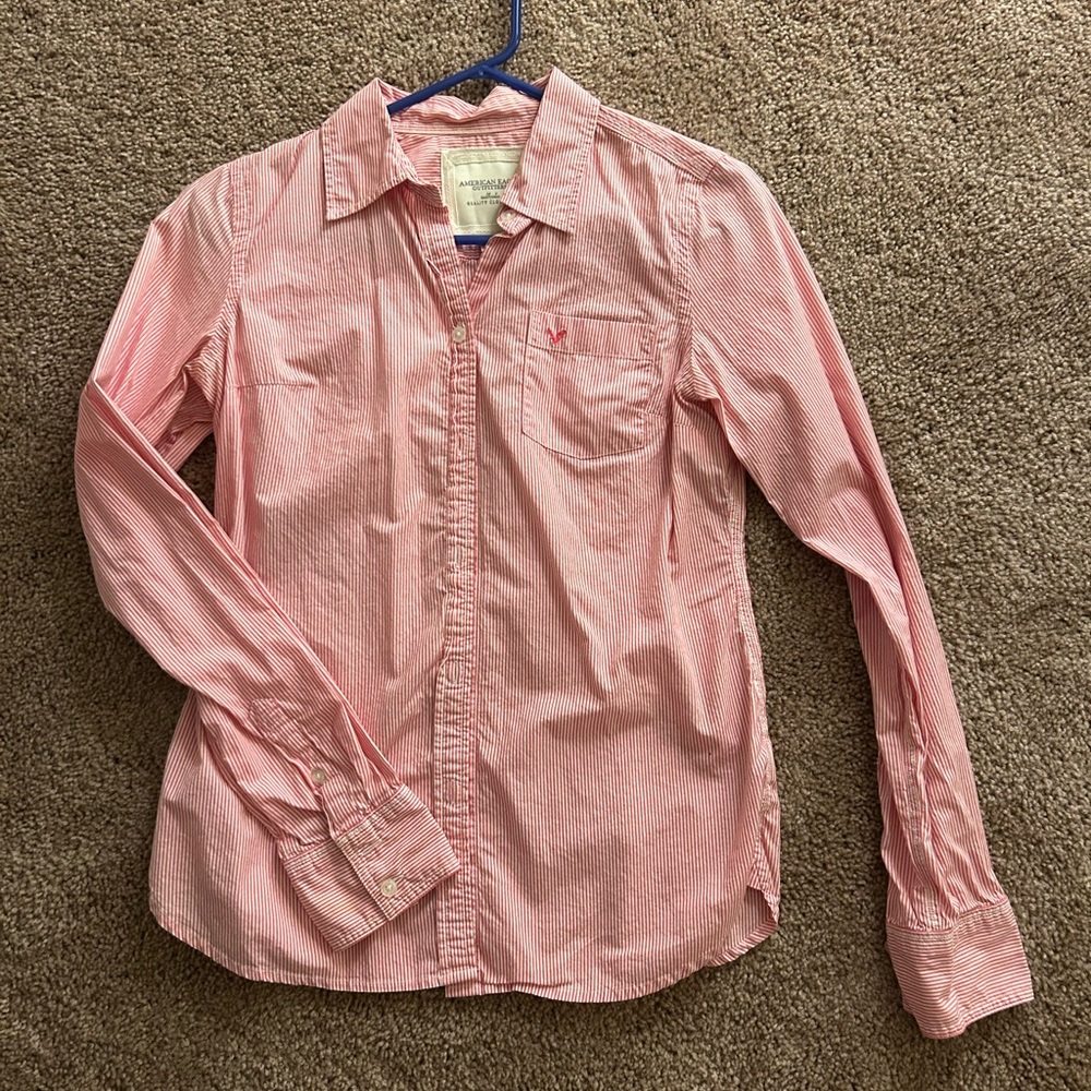 American Eagle Pink Striped Shirt
